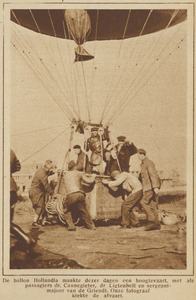 871508 Afbeelding van de afvaart van de vlucht van de ballon Hollandia, met als passagiers dr. Cannegieter, dr. ...